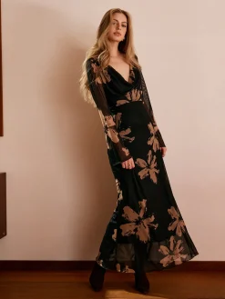 COMMENSE Boheme Printed Cowl Neck Floral Dress* Casual Dresses|Work Dresses