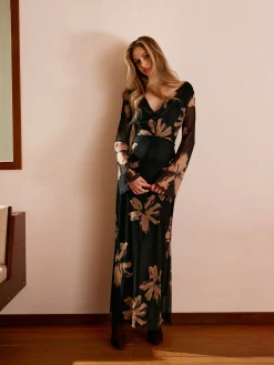 COMMENSE Boheme Printed Cowl Neck Floral Dress* Black Dresses|Casual Dresses