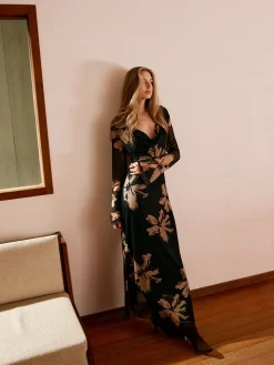 COMMENSE Boheme Printed Cowl Neck Floral Dress* Black Dresses|Casual Dresses