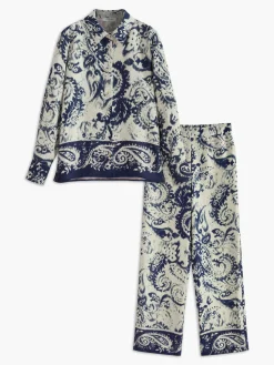 COMMENSE Boheme Printed Satin Zipper Pants* Matching Sets|Bottoms