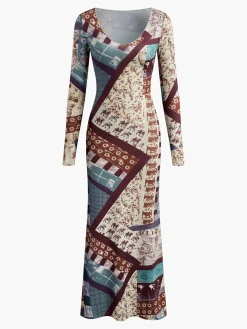 COMMENSE Boheme Printed Slim Jersey Dress* Casual Dresses|Long Dresses