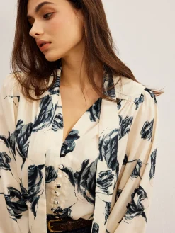 COMMENSE Boheme Printed Tie Neck Satin Blouse* Blouses & Shirts|Tops