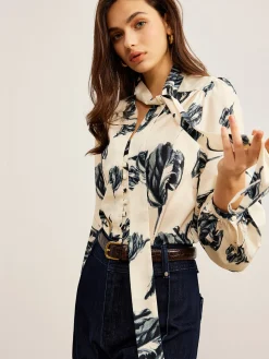 COMMENSE Boheme Printed Tie Neck Satin Blouse* Blouses & Shirts|Tops