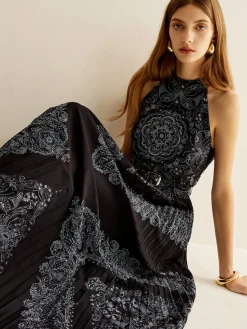 COMMENSE Boheme Sleeveless Pleated Dress With Belt* Black Dresses|Casual Dresses