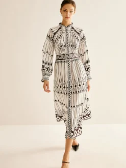 COMMENSE Boheme Stand Collar Split Dress* White Dresses|Casual Dresses