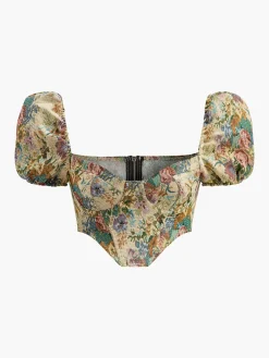COMMENSE Boheme Zipper Crop Corset Blouse* Corset Tops|Crop Tops