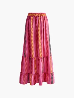COMMENSE Boho Printed Drawstring Ruffle Skirt* Skirts|Bottoms