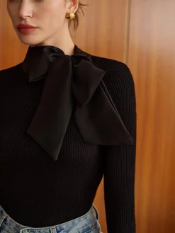 COMMENSE Bow Decor Bell Sleeve Knit Top* Sweater Tops|Sweaters & Cardigans