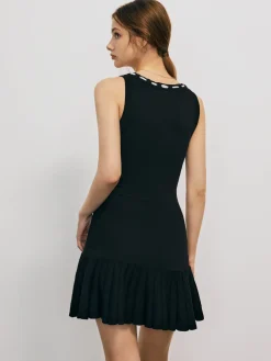 COMMENSE Bow Decor Pleated Short Dress* Black Dresses|Sweater Dresses