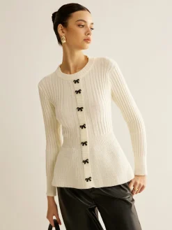 COMMENSE Bow Decor Ruffle Knit Top* Sweater Tops|Sweaters & Cardigans