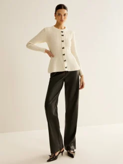 COMMENSE Bow Decor Ruffle Knit Top* Sweater Tops|Sweaters & Cardigans