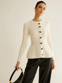 COMMENSE Bow Decor Ruffle Knit Top* Sweater Tops|Sweaters & Cardigans