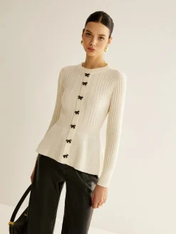 COMMENSE Bow Decor Ruffle Knit Top* Sweater Tops|Sweaters & Cardigans