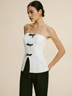 COMMENSE Bow Decor Split Tube Top* Tank Tops & Camis|Tops
