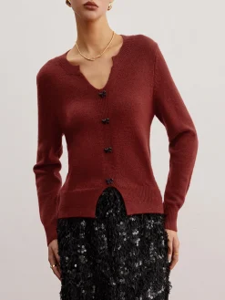 COMMENSE Bow Detail Split Pullover Sweater* Sweater Tops|Sweaters & Cardigans