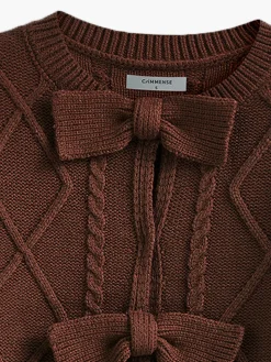 COMMENSE Bow Front Cable Knit Top* Sweater Tops|Sweaters & Cardigans