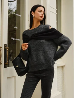 COMMENSE Bow Front Cutout Shift Sweater* Sweater Tops|Sweaters & Cardigans