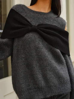 COMMENSE Bow Front Cutout Shift Sweater* Sweater Tops|Sweaters & Cardigans