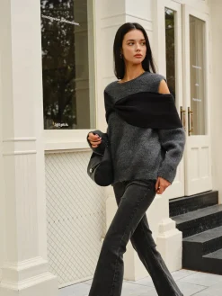 COMMENSE Bow Front Cutout Shift Sweater* Sweater Tops|Sweaters & Cardigans