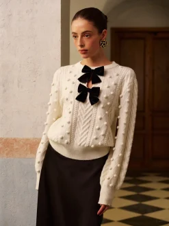 COMMENSE Bow Front Knit Ball-Decor Sweater* Knitwear|Tops