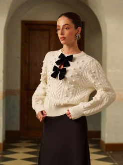 COMMENSE Bow Front Knit Ball-Decor Sweater* Knitwear|Tops
