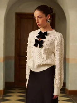 COMMENSE Bow Front Knit Ball-Decor Sweater* Knitwear|Tops