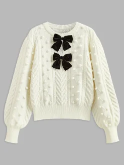 COMMENSE Bow Front Knit Ball-Decor Sweater* Knitwear|Tops