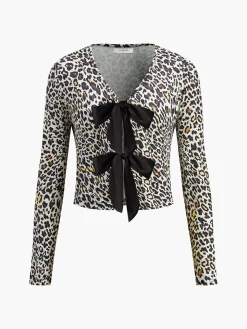 COMMENSE Bow Front Leopard Printed Jersey Blouse* Blouses & Shirts|Tops