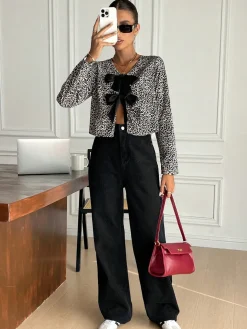 COMMENSE Bow Front Leopard Printed Jersey Blouse* Blouses & Shirts|Tops