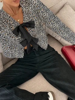 COMMENSE Bow Front Leopard Printed Jersey Blouse* Blouses & Shirts|Tops