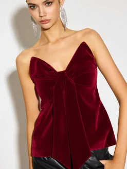 COMMENSE Bow Front Velvet Zipper Tube Top* Tops