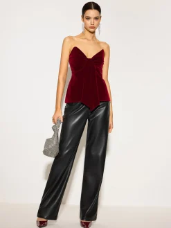 COMMENSE Bow Front Velvet Zipper Tube Top* Tops