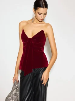 COMMENSE Bow Front Velvet Zipper Tube Top* Tops