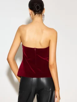 COMMENSE Bow Front Velvet Zipper Tube Top* Tops