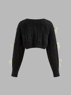 COMMENSE Bow Knotted Cable Knit Cardigan* Cardigans|Sweaters & Cardigans
