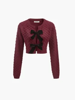 COMMENSE Bow Knotted Cozy Crop Knit Top* Sweater Tops|Sweaters & Cardigans