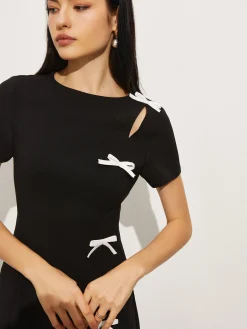 COMMENSE Bow Side Split Short Dress* Black Dresses|Work Dresses