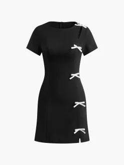 COMMENSE Bow Side Split Short Dress* Black Dresses|Work Dresses