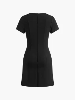 COMMENSE Bow Side Split Short Dress* Black Dresses|Work Dresses