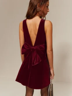 COMMENSE Bow-Decor Backless Velvet Tank Dress* Black Dresses|Cocktail & Party Dresses