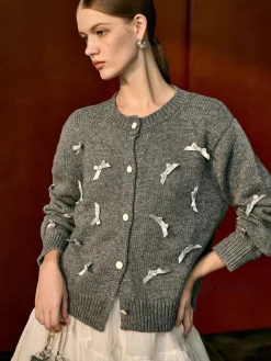 COMMENSE Bow-Decor Button Stretch Cardigan* Cardigans|Sweaters & Cardigans