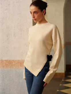 COMMENSE Bow-Decor High Stretch Slit Sweater* Knitwear|Tops