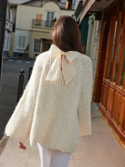 COMMENSE Bow-Decor Purl Shift Sweater* Sweater Tops|Sweaters & Cardigans