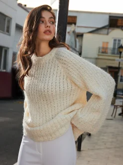COMMENSE Bow-Decor Purl Shift Sweater* Sweater Tops|Sweaters & Cardigans