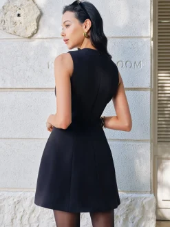 COMMENSE Bow-Decor Zipper Tank Dress* Casual Dresses|Work Dresses