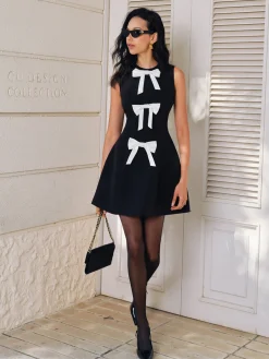 COMMENSE Bow-Decor Zipper Tank Dress* Black Dresses|Casual Dresses