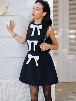 COMMENSE Bow-Decor Zipper Tank Dress* Black Dresses|Casual Dresses