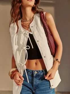 COMMENSE Bow-Decor Zipper Vest* Outerwear|Vests