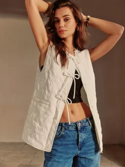 COMMENSE Bow-Decor Zipper Vest* Outerwear|Vests