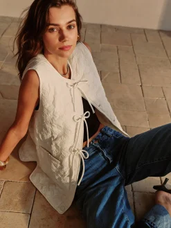 COMMENSE Bow-Decor Zipper Vest* Outerwear|Vests
